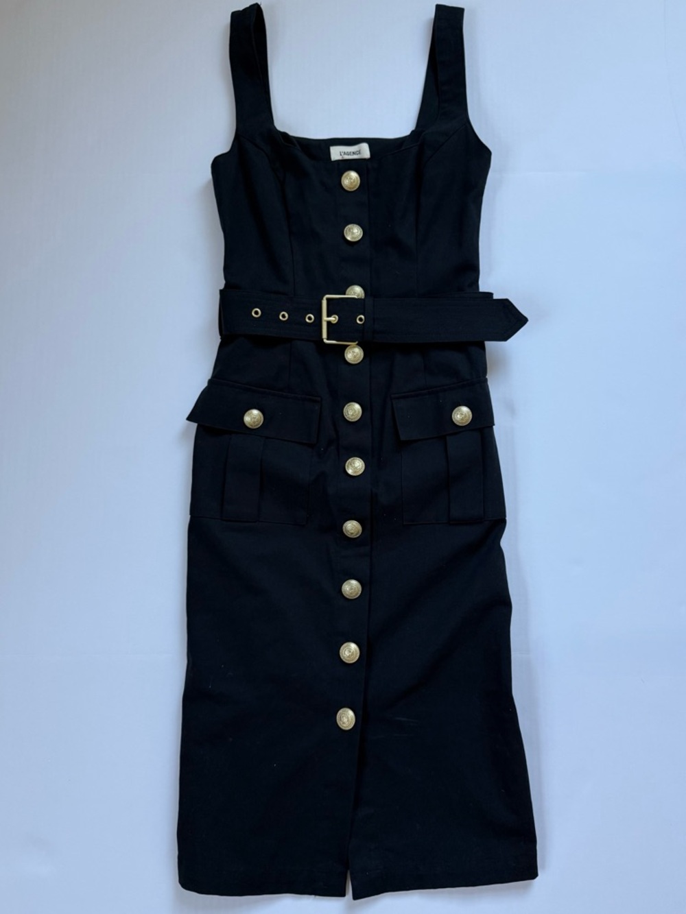 NWT L’AGENCE Black Military Button Belted Dress Gold Buttons Size 2